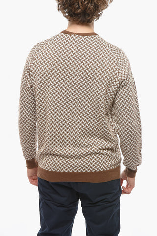 Lightweight Crew-neck  Sweater with Basket Wave Motif