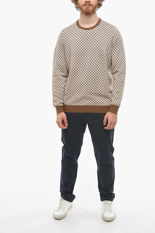 Lightweight Crew-neck  Sweater with Basket Wave Motif