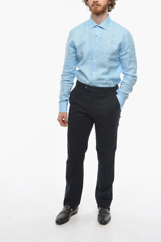 Cotton Blend Tapered Fit Pants with Belt Loops