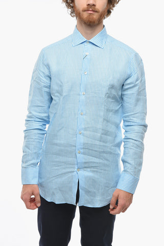 Camicia in Lino con Fantasia a Righe Pinstripe