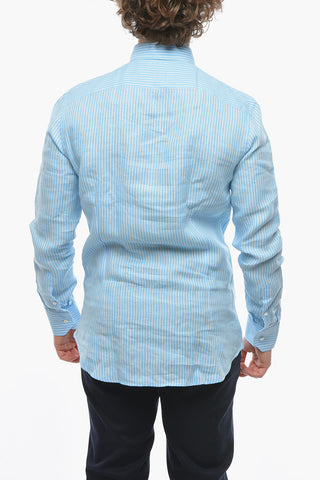 Camicia in Lino con Fantasia a Righe Pinstripe