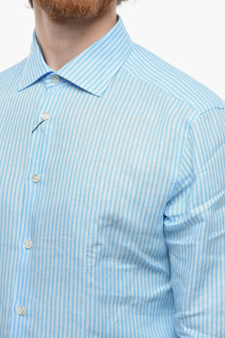 Camicia in Lino con Fantasia a Righe Pinstripe