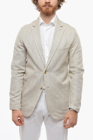 herringbone motif cotton and flax 2-button blazer