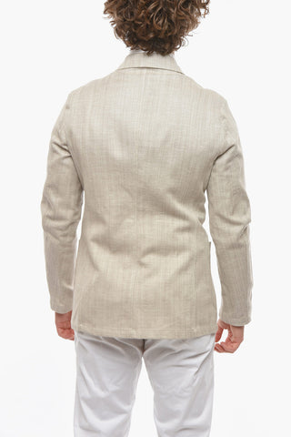 herringbone motif cotton and flax 2-button blazer