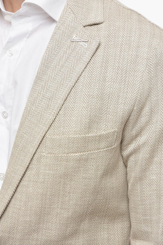 herringbone motif cotton and flax 2-button blazer