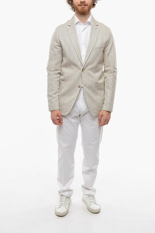 herringbone motif cotton and flax 2-button blazer