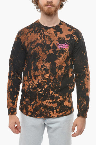 Acid Wash Effect Long Sleeve T-Shirt with Contrasting Print