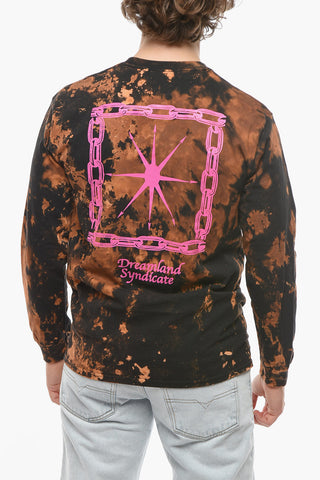 Acid Wash Effect Long Sleeve T-Shirt with Contrasting Print