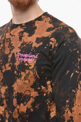 Acid Wash Effect Long Sleeve T-Shirt with Contrasting Print