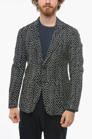 Perforated Fabric Blazer with Geometrical Pattern