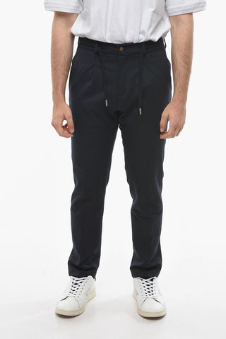 Virgin Wool Blend MITTE Single Pleat Pants with Drawstring on the Waist