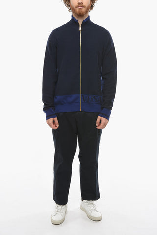 Maglia in Misto Cashmere con Zip e Motivo LA GRECA