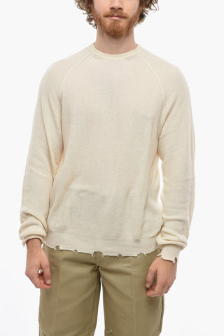 Slim Fit Lightweight Crew-Neck Sweater with Frayed Hem