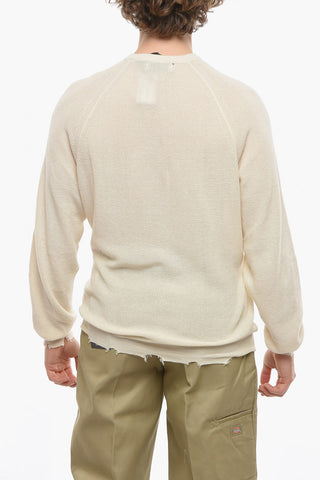 Slim Fit Lightweight Crew-Neck Sweater with Frayed Hem