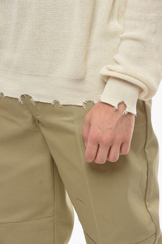 Slim Fit Lightweight Crew-Neck Sweater with Frayed Hem