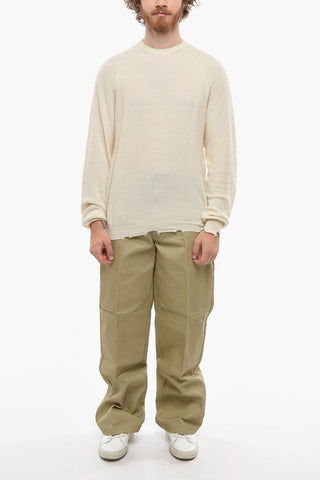 Slim Fit Lightweight Crew-Neck Sweater with Frayed Hem