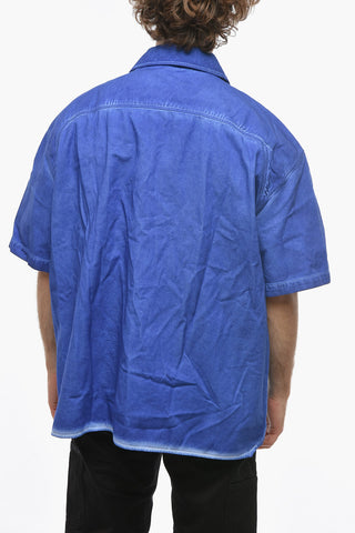 Acid Wash Effect Short Sleeve Overshirt with Double Breast Pocket