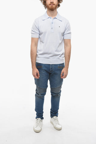 Polo a Maglia Fine con Colletto alla Francese e Ricamo