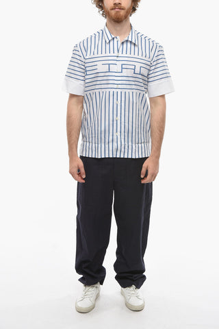Camicia a Maniche Corte con Fantasia a Righe e Stampa Logo