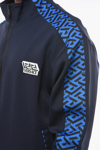 Zip-up Sweatshirt with LA GRECA Print and Standing Collar