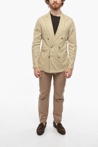 Double-breasted CHELSEA Linen Blend Blazer with Peak Lapel
