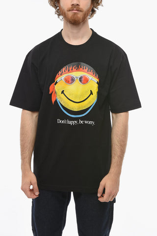 SMILEY Front Printed DON'T HAPPY BE WORRY Crew-Neck T-shirt