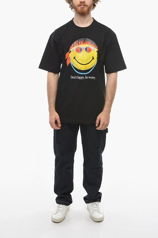 SMILEY Front Printed DON'T HAPPY BE WORRY Crew-Neck T-shirt