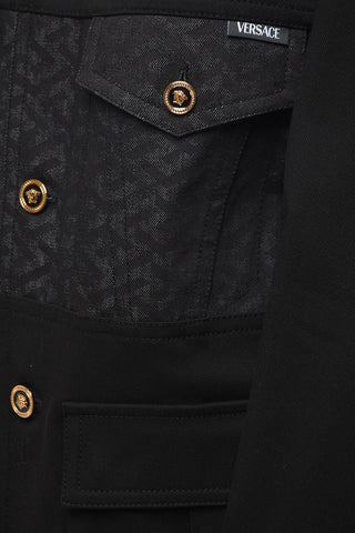 Denim Utility Jacket with Jacquard Details