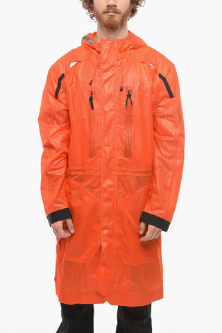 Nylon Raincoat Maxi Jacket with Hood