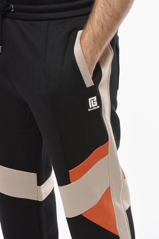 Three Tone Cotton Blend Sweatpants with Drawstring