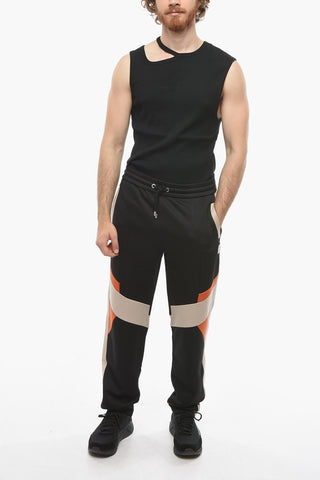 Three Tone Cotton Blend Sweatpants with Drawstring