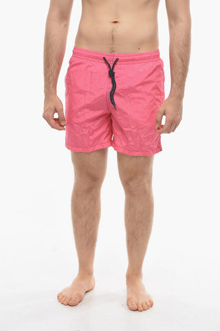 Solid Color Swim Shorts with Visible Stitching