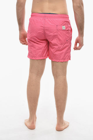 Solid Color Swim Shorts with Visible Stitching