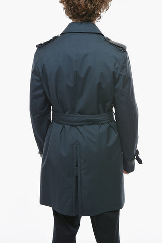 1930 Trench Imbottito in Misto Lana e Seta con Dettaglio in Pelle