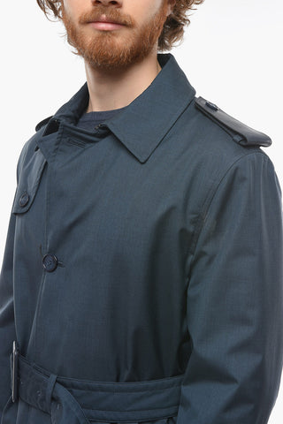 1930 Trench Imbottito in Misto Lana e Seta con Dettaglio in Pelle