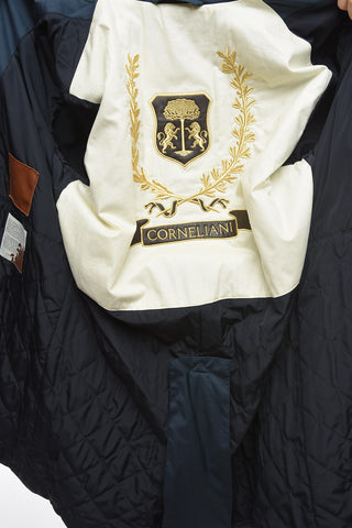 1930 Trench Imbottito in Misto Lana e Seta con Dettaglio in Pelle