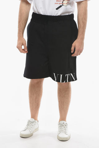 VLTN Shorts in Felpa a Tinta Unita con Stampa Logo a Contrasto