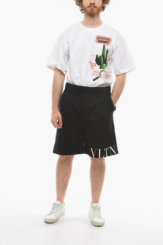 VLTN Shorts in Felpa a Tinta Unita con Stampa Logo a Contrasto