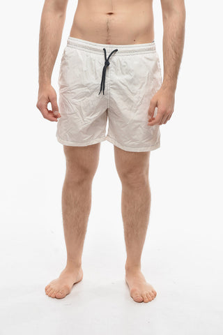Costume da Bagno Boxer in Tinta Unita con Cuciture a Vista