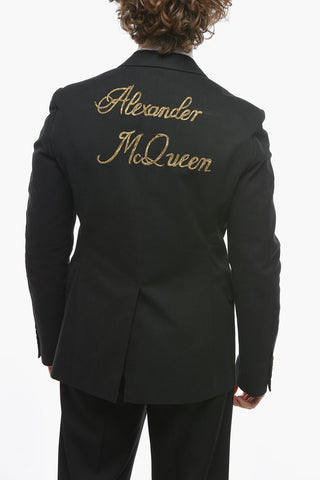 Blazer Monopetto con Logo Ricamato e Tasche ad Aletta