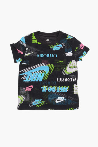 T-Shirt Girocollo con Stampa Logo all Over