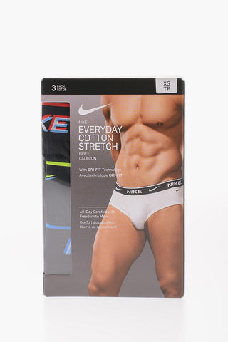 Set of 3 Stretch Cotton Briefs with Logoed Elastic Band