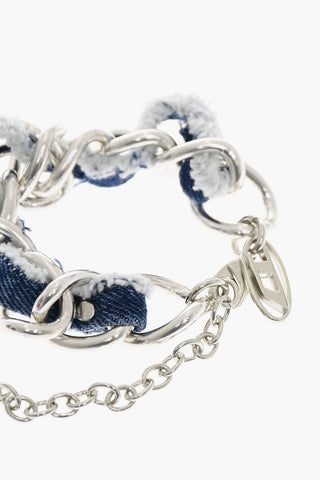 Metal A-TRIA Chain Bracelet with Denim Detail