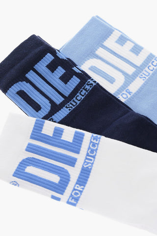 Set 3 Pairs of Cotton Blend Long Socks with Contrasting Logo 
