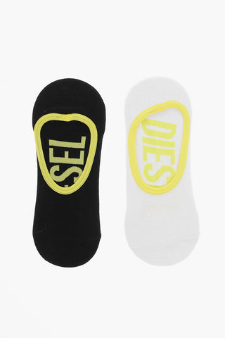 Set 2 Pairs of Cotton Blend No-Show Socks with Contrasting Logo