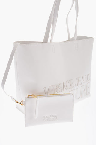JEANS COUTURE Faux Leather Tote Bag with Maxi Embossed Logo