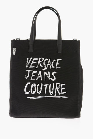 JEANS COUTURE Canvas Tote Bag with Printed Contrasting Logo