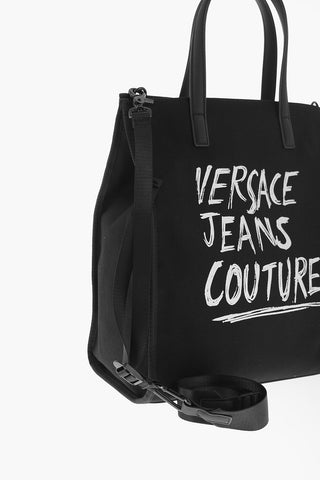 JEANS COUTURE Canvas Tote Bag with Printed Contrasting Logo