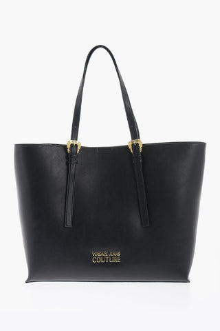 JEANS COUTURE Faux Leather Tote Bag with Golden Buckles