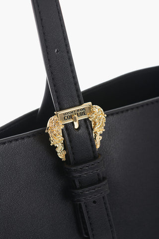 JEANS COUTURE Faux Leather Tote Bag with Golden Buckles
